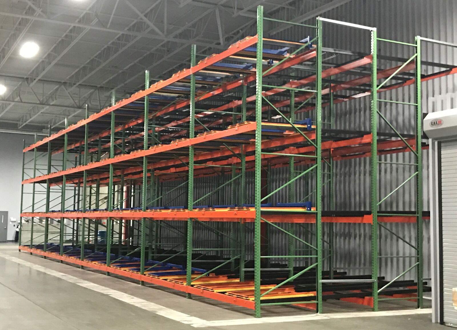 Pushback Rack system installed in a warehouse